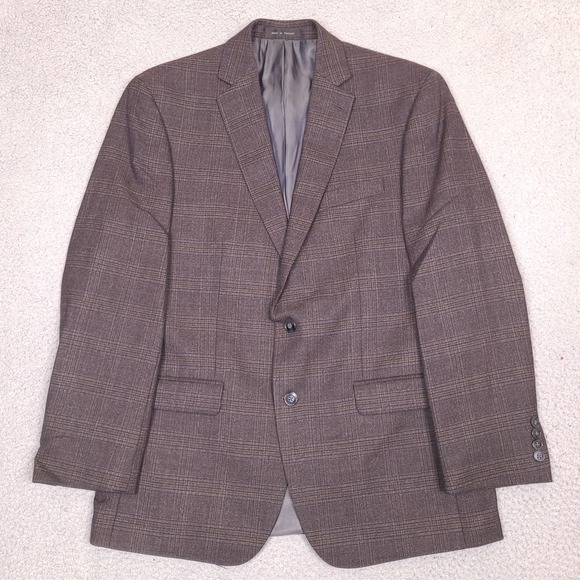 Calvin Klein Blazer Men's 42R Wool Brown Plaid Corporate Sport‎ Suit Jacket - Picture 1 of 15